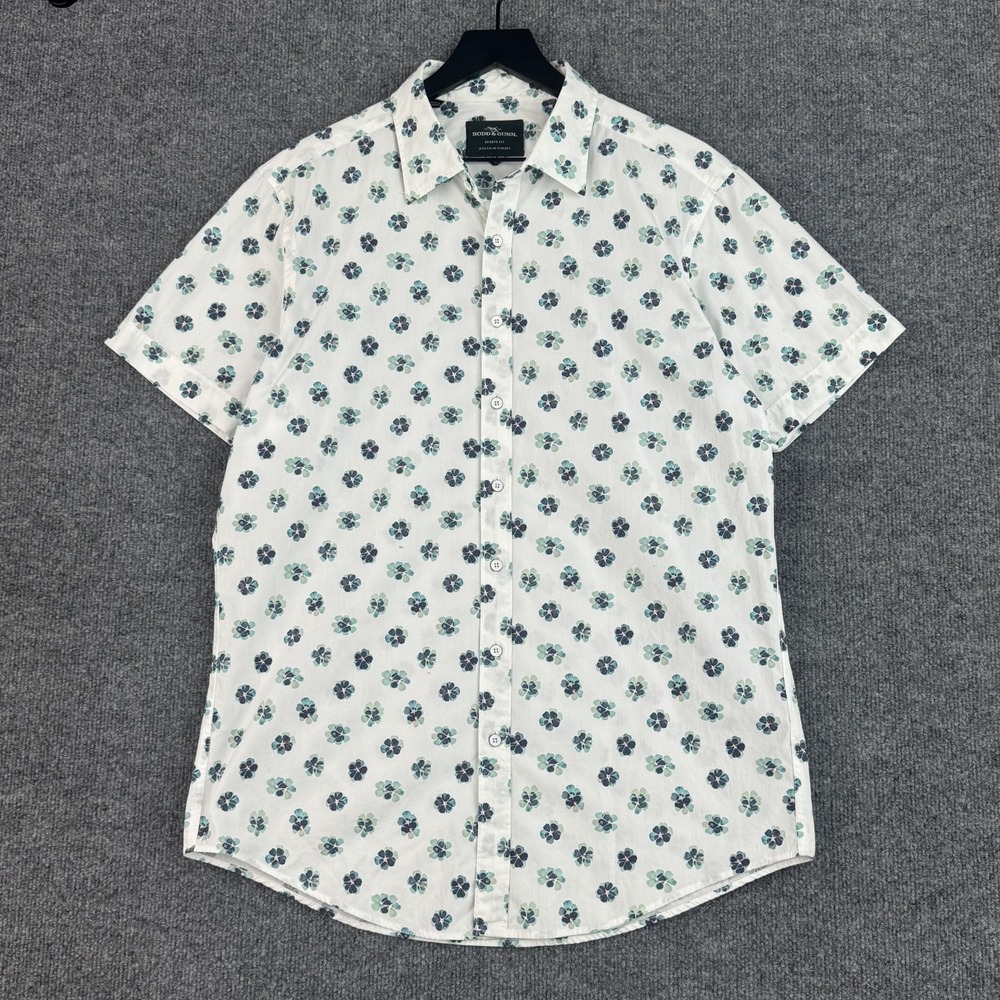 Rodd & Gunn Button Down Shirt Mens L White Floral Geometric Sports Short Sleeve